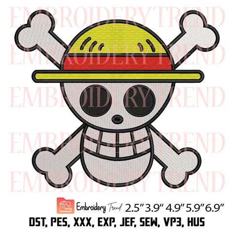 Luffy Jolly Roger Logo Embroidery File Anime One Piece Machine