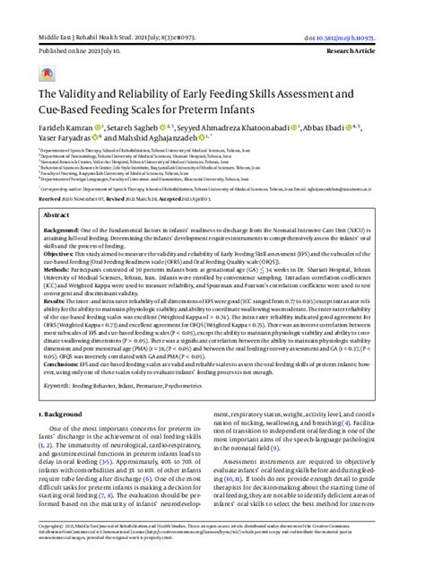 Pdf The Validity And Reliability Of Early Feeding Skills Assessment