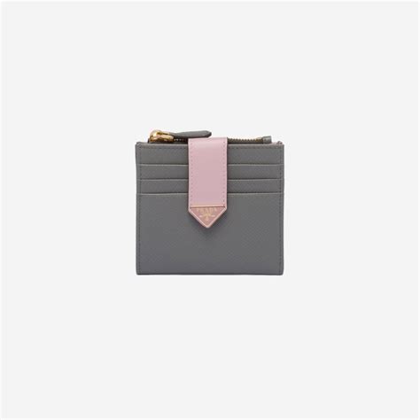 Prada Small Saffiano Leather Wallet Slate Gray Alabaster Pink