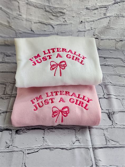 I M Literally Just A Girl Coquette Sweater Bow Crewneck Embroidered