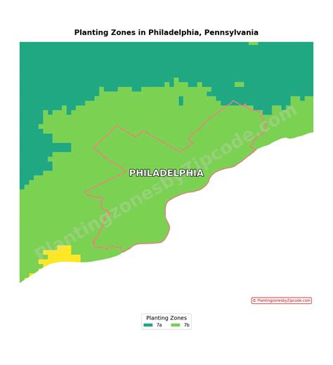Planting zones in Philadelphia, Pennsylvania with map