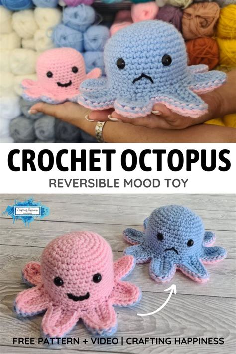 Two Crocheted Octopus Toys Sitting Next To Each Other With Text Overlay