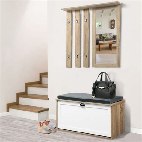 Idmarket Vestiaire D Entrée Luxe En Bois Blanc Et Hêtre concernant