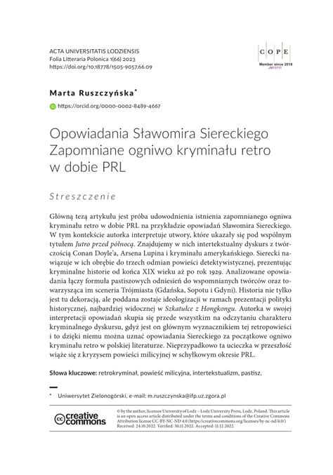 Pdf Opowiadania S Awomira Siereckiego Zapomniane Ogniwo Krymina U