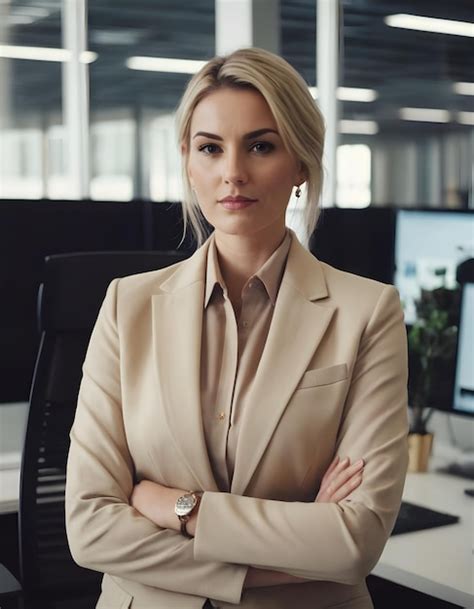 Premium Photo Confident Businesswoman In Whitecollar Attire Standing