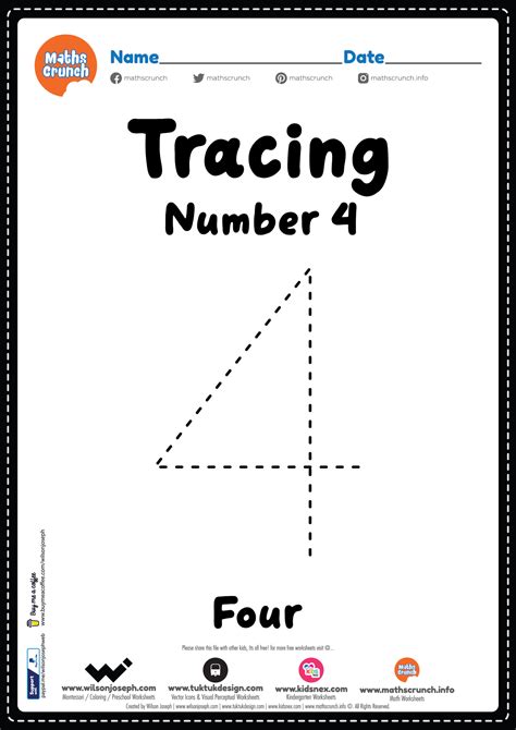 Tracing Number 4 Worksheet For Kids Free Printable Pdf