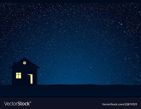 Starry blue nighy sky shining stars alone house Vector Image