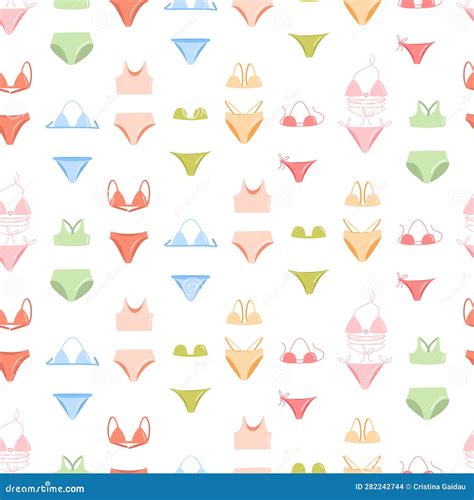 Bikini Doodle Seamless Pattern Vector Illustration Isolated Stock