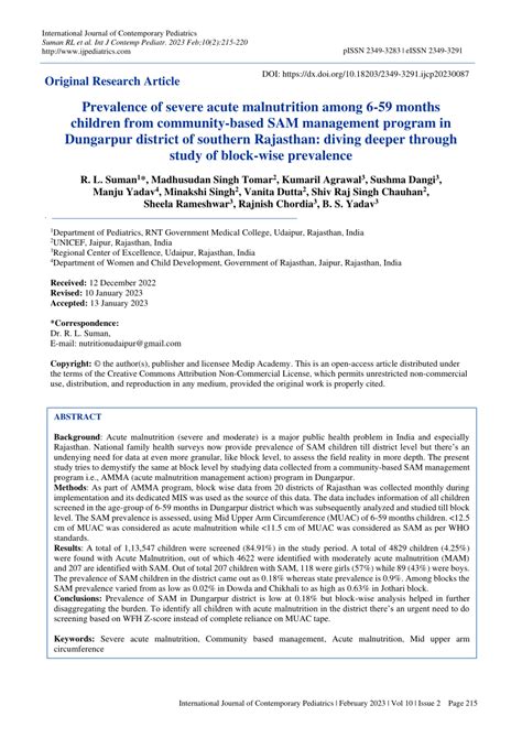 Pdf Prevalence Of Severe Acute Malnutrition Among 6 59 Months