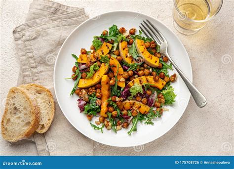 Grilled Pumpkin And Roasted Chickpeas Salad Stock Photo Image Of