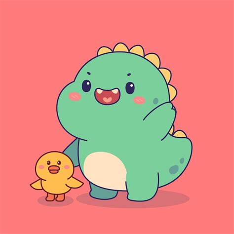 Premium Vector Cute Chibi Dino And Friend Kawaii