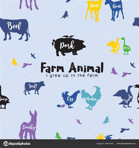 Vector Farm Animals Silhouettes Isolated Vector Illustrations Stock