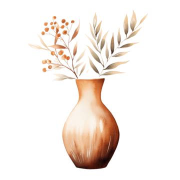 Watercolor Brown Boho Ceramic Vase Watercolor Boho Vase PNG