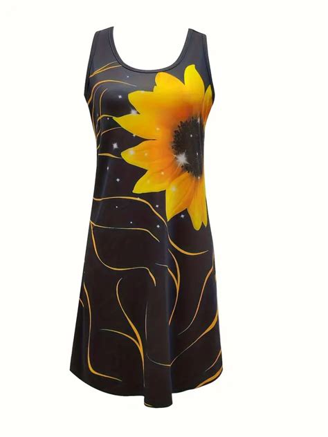 Sunflower Print Tank Dress Casual Crew Neck Ærmeløs Kjole Temu Denmark