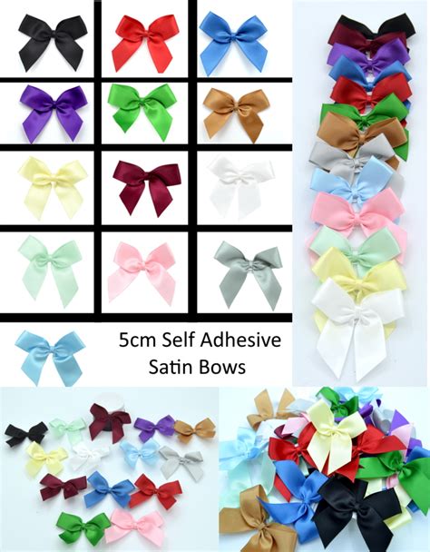 White 001 5cm Pre Tied Self Adhesive Satin Bows 16mm Ribbon Ts