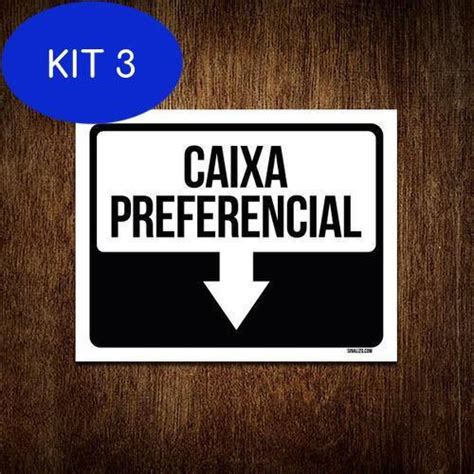 Kit 3 Placa Sinalização Seta Caixa Preferêncial 36X46 Sinalizo