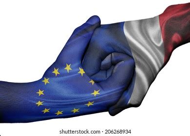 Diplomatic Handshake Between Countries Flags European Stock Photo Edit