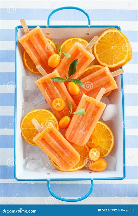 Homemade Orange Popsicles Stock Photo Image Of Blue 52140992