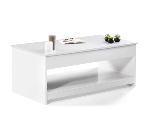 Table Basse Rectangulaire Plateau Relevable Soa Bois Blanc Table