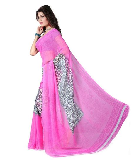 Anand Sarees Pink Faux Georgette Saree Buy Anand Sarees Pink Faux