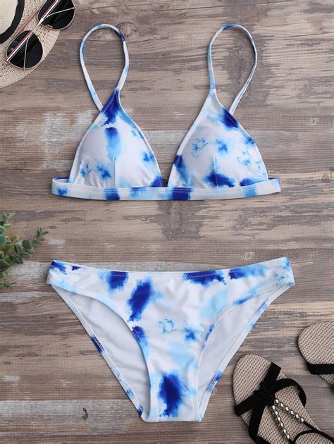 32 OFF Spaghetti Strap Padded Ombre Color Tie Dye Bikini Rosegal