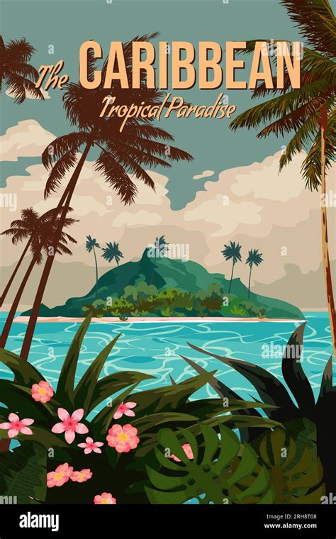 Travel poster Caribbean tropical island resort vintage Stock Vector ...