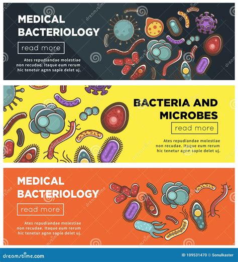 Viruses And Bacteria Web Banners Flat Vector Design For Medical Healthcare And Biology Or