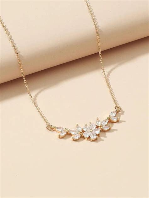 Floral 18K Yellow Or White Gold Plated Chain Necklace For Bride Or