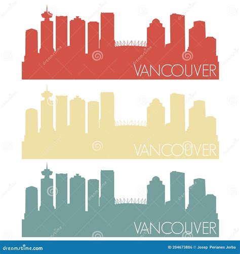 Vancouver Canada Skyline Silhouette City Design Vector Vintage Set Logo