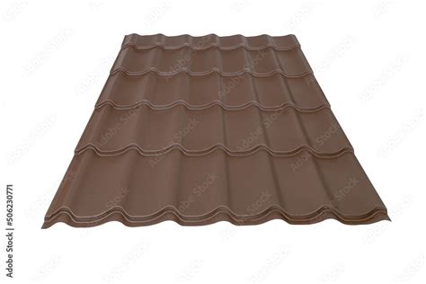 Brown Metal Tile Roof Sheet Isolated On White Background Material For