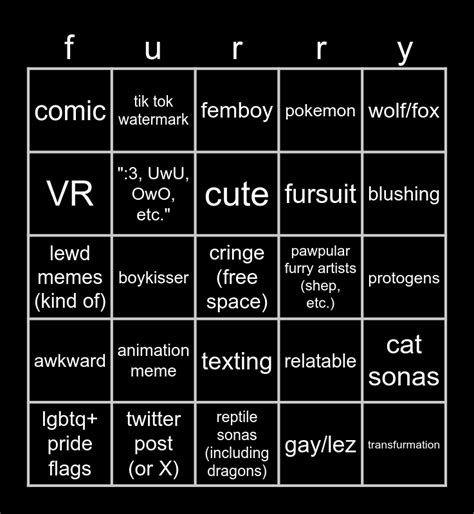 Furry Meme Bingo Card