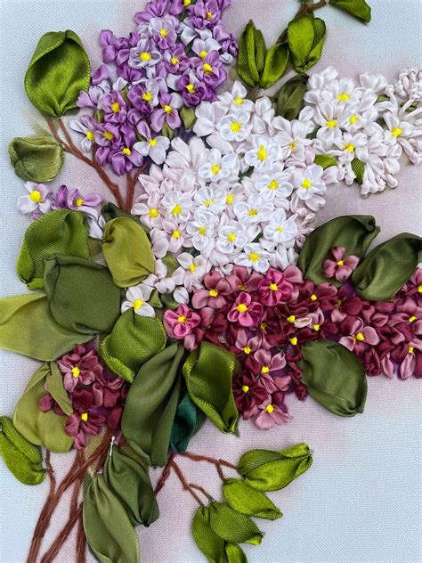 Branch Of Lilac Embroidery With Silk Ribbons Etsy