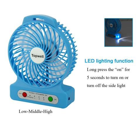 Topwell Inch Mini Usb Speeds Rechargeable Portable Table Fan