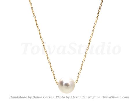 Ivory Gold Pearl Necklace Single Gold Pearl Necklace 14k Solid Gold Pearl Necklace Freshwater