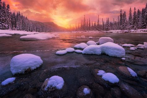 Wallpaper Landscape Forest Rock Nature Reflection Sky Snow