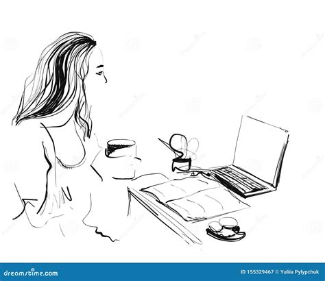 Businesswoman Using Computer Notebook Laptop Vector Illustration