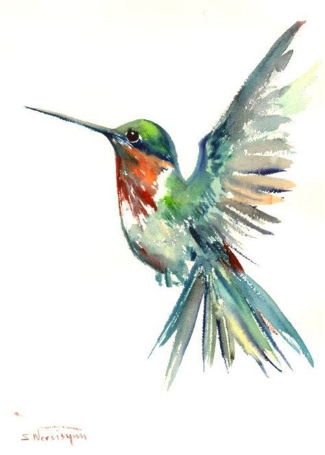 Hummingbird Art Flying Hummingbird Original By ORIGINALONLY Watercolor