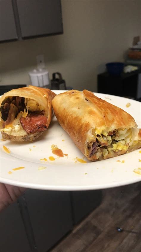 [homemade] Fried Breakfast Burrito With Eggs Bacon And Potatoes R Food