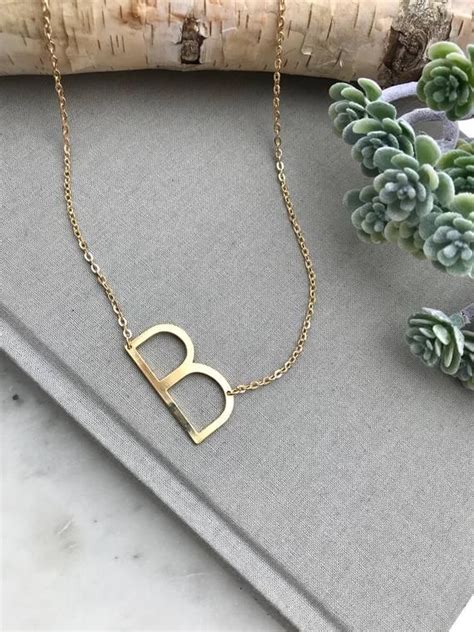 Gold Initial Necklace Letter B Necklace Alphabet Necklace Large Initial