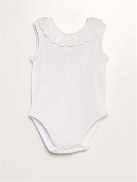 Body de canalé con cuello bordado blanco Kiabi 6 00