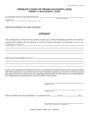 Fillable Online Affidavit Franklin County Probate Court Fax Email