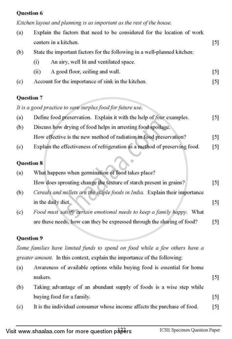 Cookery 2012 2013 English Medium Icse Class 10 Question Paper With Pdf Download