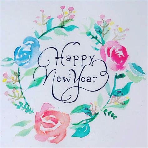 Happy New Year Watercolor Wreath Happy New Year Calligraphy New Year