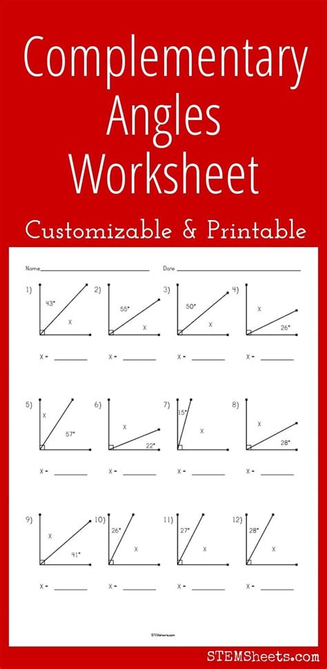 Complementary Angles Worksheet Customizable And Printable Angles Worksheet Angle