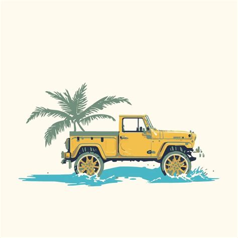 Premium Vector Vintage Illustration Hand Drawn Jeep In Beach Vintage Summer Design Vintage Car