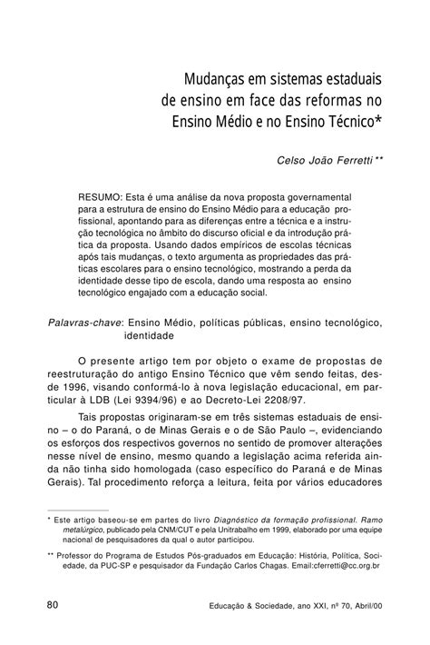 PDF Mudanças em sistemas estaduais de ensino em face das reformas no