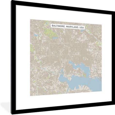 Fotolijst Incl Poster Tekening Van De Stadsplattegrond Van Baltimore