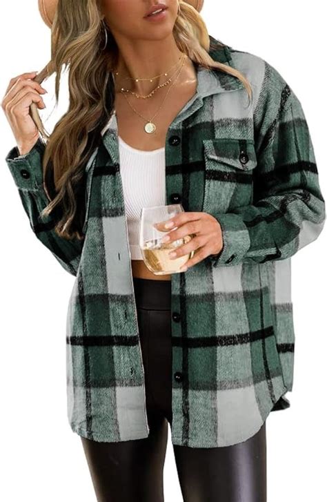 Trendy Queen Womens Flannel Shacket Jacket Casual Plaid Button Down Long Sleeve Shirt Fall