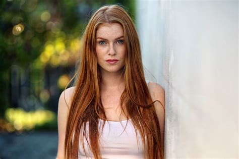 Wallpaper Face Women Outdoors Redhead Depth Of Field Long Hair Blue Eyes Black Hair