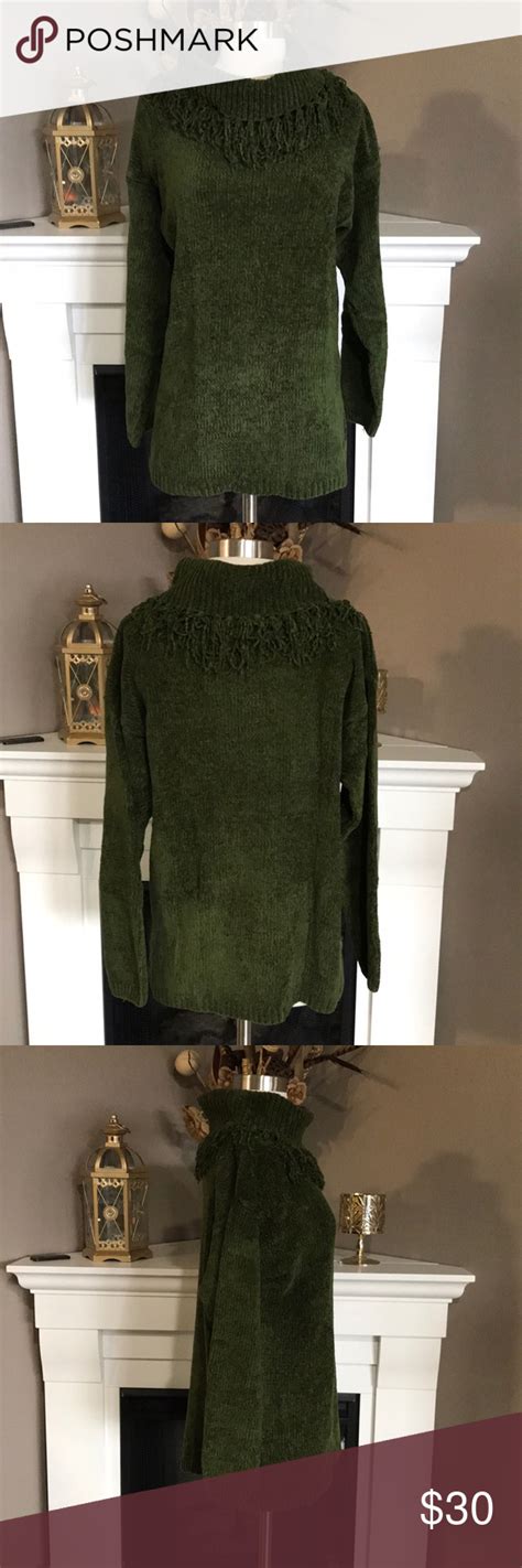 Rafaellla Dark Green Chenille Turtleneck Sweater Clothes Design